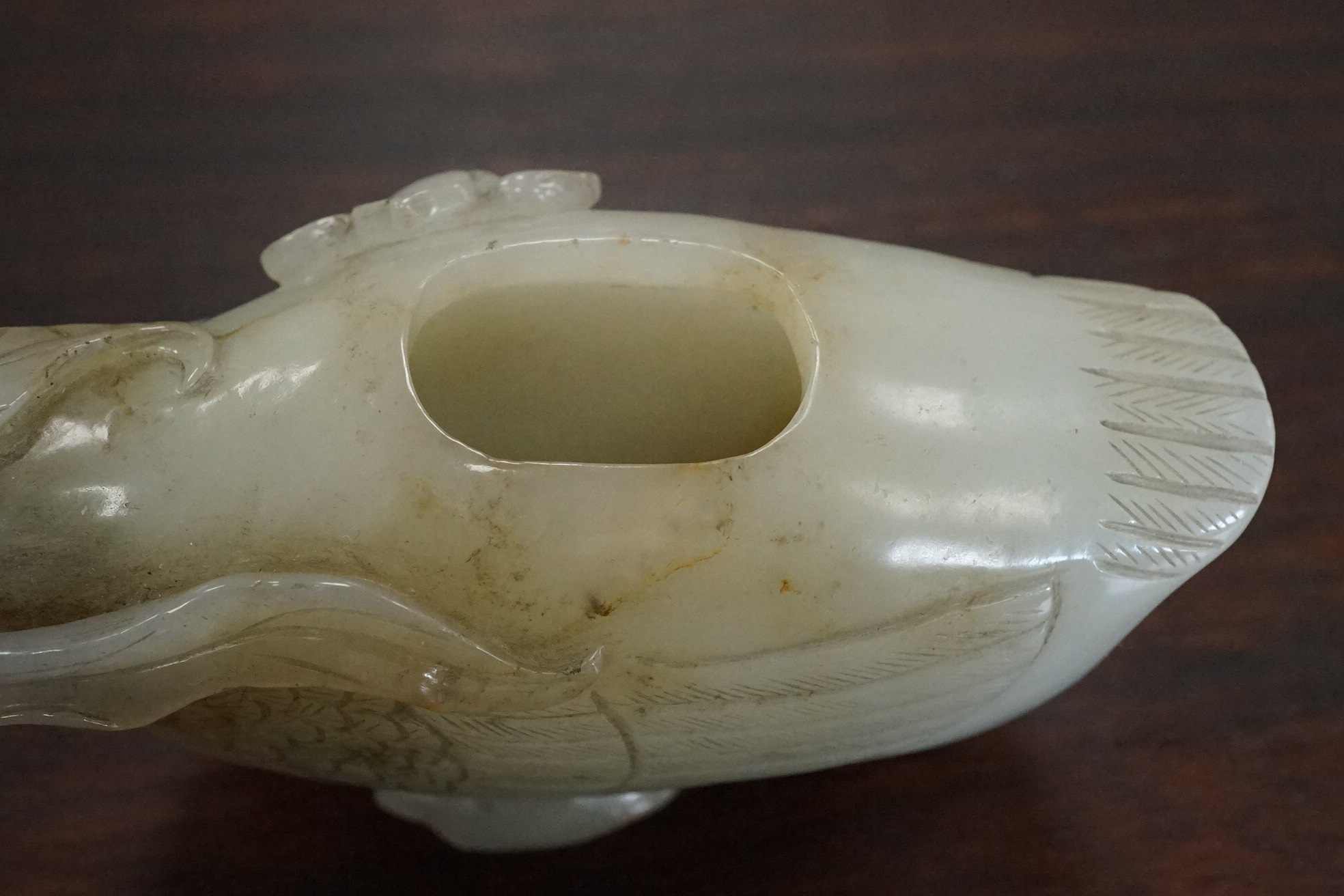 A Chinese pale celadon jade ‘duck’ brushwasher, possibly 17th/18th century